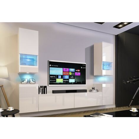 Ensemble meuble TV CONCEPT 67-67-HG-W-2-1B blanc brillant 256 x 35 x 181-200 cm