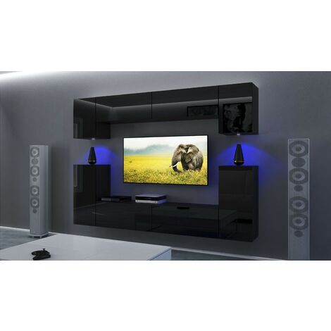 Ensemble meuble TV NEXT43 AN43-17B-HG20-1A noir brillant 240 cm (1/2)
