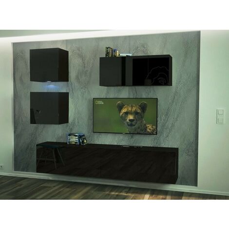 Ensemble meuble TV NEXT 269 AN269-17B-HG20-1B noir brillant 207 cm (1/2)