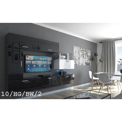 Ensemble meuble TV CONCEPT 10-10-HG-BW-2 noir-blanc brillant 249 cm (1/2)