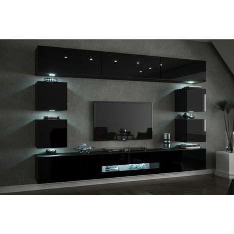 Ensemble meuble TV CONCEPT C80-18B-HG1-1A noir brillant 257 cm