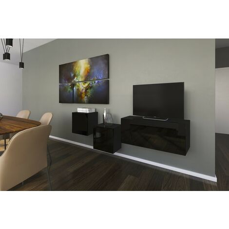 Ensemble meuble TV NEXT 263 AN263-17B-HG20-1A noir brillant 191 cm