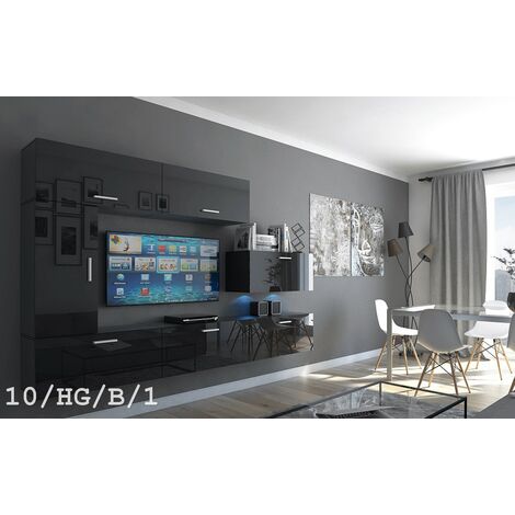 Ensemble meuble TV CONCEPT 10-10-HG-B-1 noir brillant 249 cm (1/2)