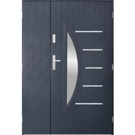 Azura Home Design – Porte d'entrée double en acier inoxydable 130x200 cm anthracite – 2 serrures multipoints – Vitrage miroir sans tain – Isolation thermique