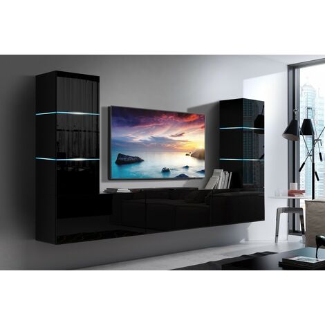 Ensemble meuble TV CONCEPT 57-57-HG-B-1-1B noir brillant 273 x 35 x 147-182 cm (1/2)