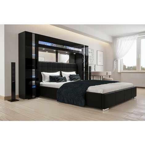 Tête de lit Armoire - pont de lit PANAMA 14-HG-B-1-1A noir/noir brillant 256x184x35cm