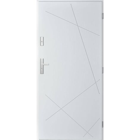 Porte d'entrée simple DIAGO 80 cm blanc - Poignée et serrure : Avec - Poussant: Droit (1/2)