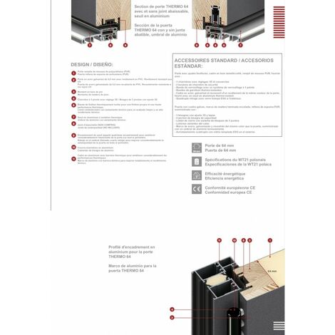 Porte d'entrée en acier avec cadre en aluminium LUTTER 1 90200 -100200 cm - Poussant: Gauche - Dimensions: 100 cm