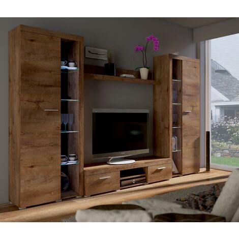 Ensemble meuble TV RUMBA XL 300 cm en plusieurs couleurs - Couleur: Chêne - Sans Buffet