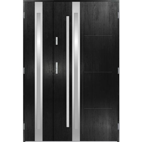Porte d'entrée double GALILÉE 120x200 cm noir - Poignée et serrure : Avec - Poussant: Gauche (1/2)