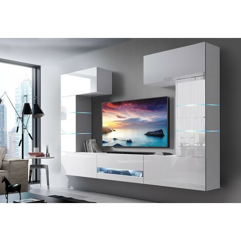 Ensemble meuble TV CONCEPT 60-60-HG-W-2-1A blanc brillant 257 x 35 x 184-200 cm (1/2)