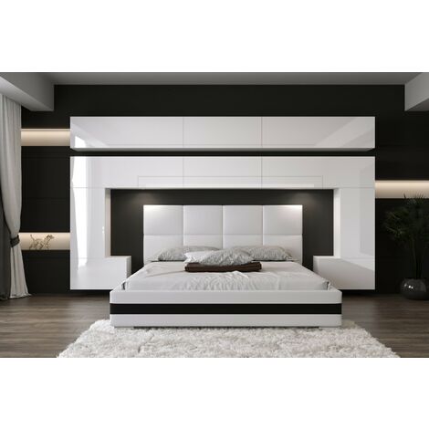 Tête de lit Armoire - pont de lit PANAMA 5/HG/W/2-1C blanc/blanc brillant 300x214x35cm