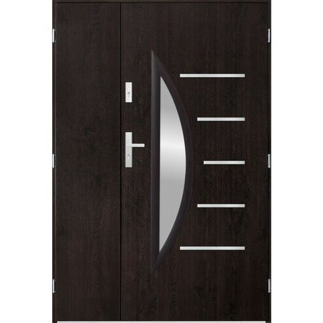 Porte d'entrée double CENTORO 130x200 cm wengé - Poignée et serrure : Sans - Poussant: Droit