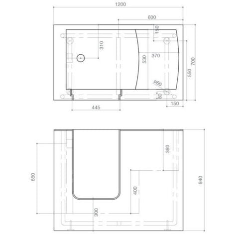 Baignoire à porte DIAMANTE 120 cm - Droit - Sans