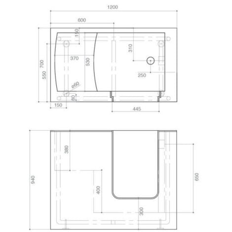 Baignoire à porte DIAMANTE 120 cm - Gauche - Sans