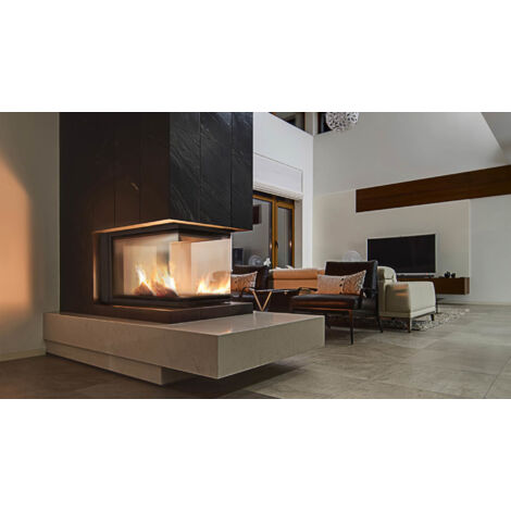 Azura Home Design – Insert cheminée à bois 11 kW – 3 côtés vitrés – Porte guillotine – Corps en acier – Verre décoratif résistant à 660 °C