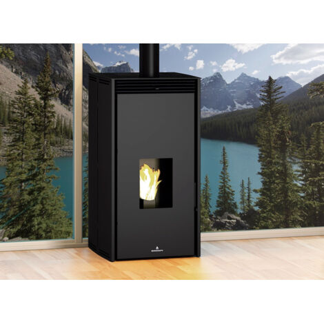 Azura Home Design – Poêle à granulés sans électricité 11 kW – Double combustion – Autonomie jusqu’à 14 h – Pour 225 m³ – Design noir élégant (1/4)
