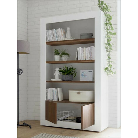 Bibliothéque SAMANTHA 2 portes 3 étageres 110x191 cm noyer