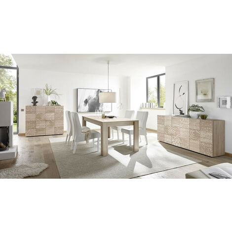 Azura Home Design – Salle à manger complète MIREL chêne – 6 places – Structure en panneaux de particules – Chaises en simili cuir – Installation facile