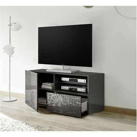 Meuble TV MIREL anthracite 1 porte, 1 tiroir 122 cm (1/2)