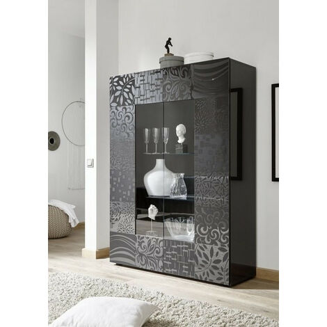 Azura Home Design – Vitrine 2 portes vitrées MIREL anthracite 121 x 166 x 42 cm – Panneaux de particules 16 mm – Façade laquée – Charnières métal (1/2)