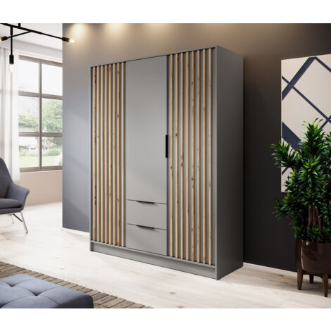 Armoire 3 portes MELODIE 155 cm gris (1/3)