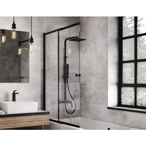 Pare-baignoire Easy slide black 100x150cm (1/4)