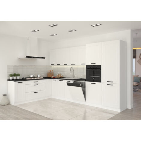 Azura Home Design – Ensemble cuisine en L LUNA blanc 210x350 cm – Matériau MDF 19 mm – Tiroirs avec fermeture douce SOFT CLOSE – Optimisation espace de cuisine (1/5)