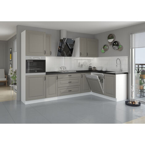 Ensemble cuisine en L STILO gris argile/blanc 340 cm (1/5)
