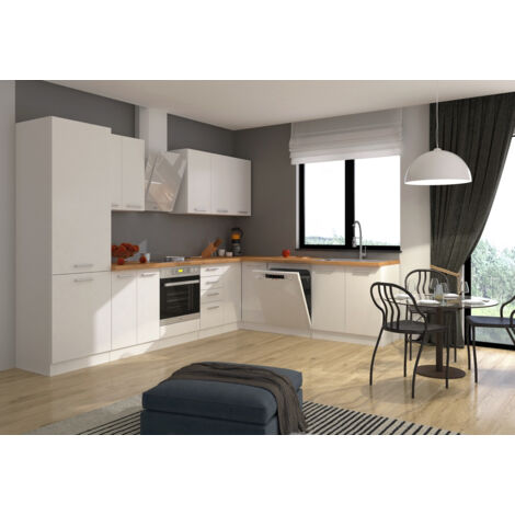 Azura Home Design – Ensemble cuisine en L EKO blanc 310x230 cm – Design minimaliste – Façades ABS blanc – Tiroirs SOFT CLOSE – Optimisation espace cuisine (1/5)