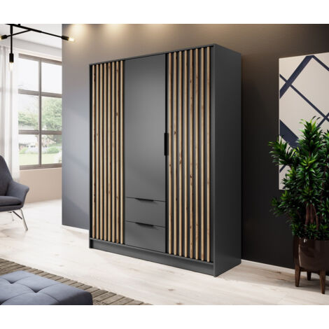 Armoire 3 portes MELODIE 155 cm anthracite (1/4)