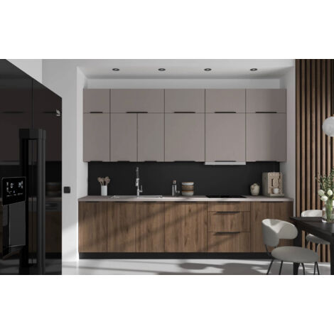 Azura Home Design – Cuisine complète Tarraco 300 cm – 15 meubles modulaires – Finitions mates beige et noyer okapi – Fermeture silencieuse – Poignées en métal noir (1/5)