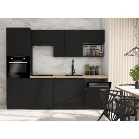 Azura Home Design – Cuisine complète noire 260 cm – 10 meubles modulaires – Finition mate – Poignées métalliques – Système de fermeture douce (1/5)