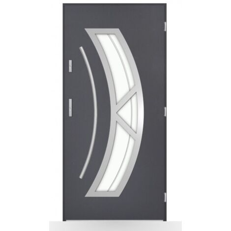 Porte d'entrée Isabelle 80-90-100cm en acier - Couleur: Anthracite - Poussant: Droit - Dimensions: 80 cm