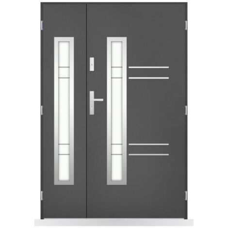 Porte d'entrée double Zéphyr - 130-140-150x208cm - Couleur: Anthracite - Poussant: Gauche - Dimensions: 80x40 cm
