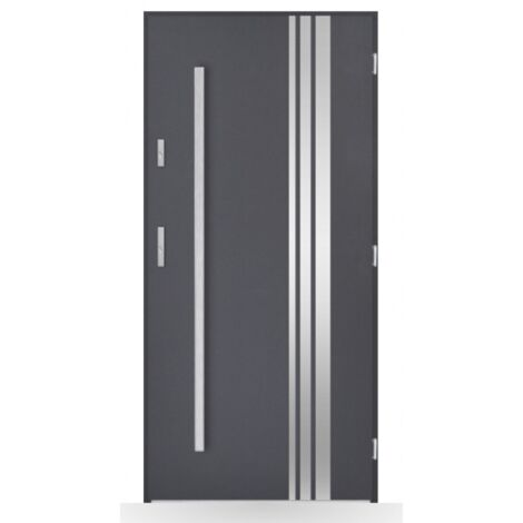 Porte d'entrée Christophe 80-90-100cm en acier - Couleur: Anthracite - Poussant: Droit - Dimensions: 80 cm