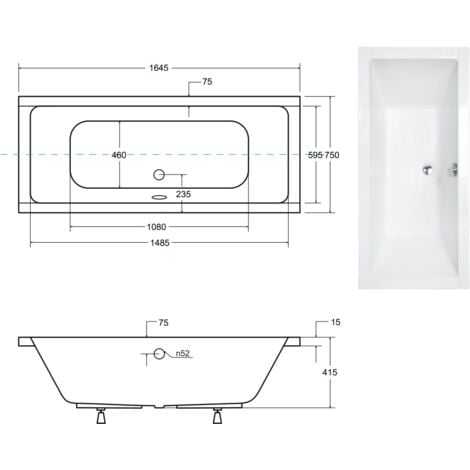 Baignoire EMILIA ultra-slim 155/165/170/175/180/190 cm - 165 x 75 cm