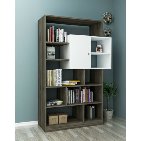Bibliothèque Tuga 93 cm blanc et noyer (1/3)
