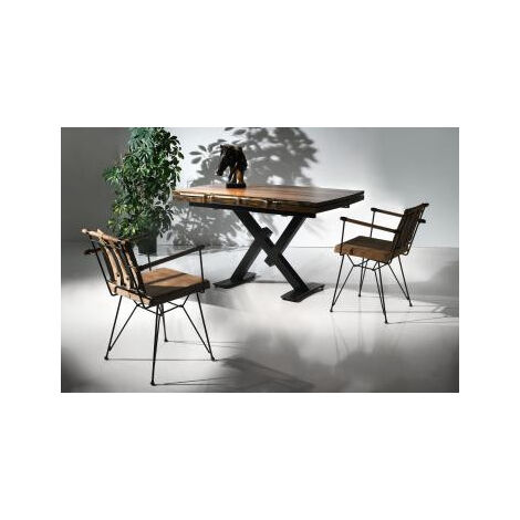 Azura Home Design – Ensemble table extensible 160-200 cm en bois massif et métal – 4 chaises en simili cuir marron – Système d'ouverture coulissant pour 8 convives (1/5)