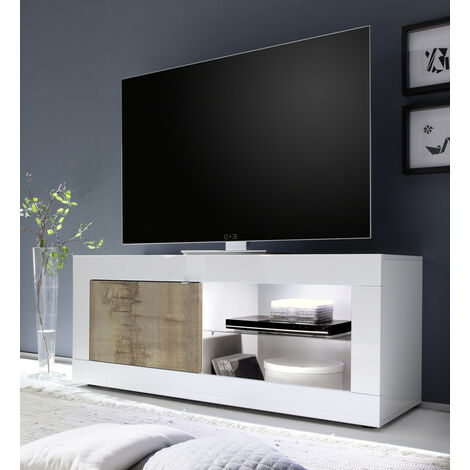 Meuble TV Basic finition blanc-chêne péro 1 porte 140/56/43 cm (1/3)