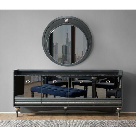 Buffet PUMA 4 portes + miroir 203 cm gris et miroir (1/3)