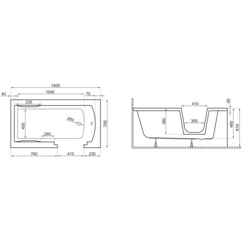Baignoire à porte AVOLIA 140 CM droite