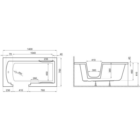 Baignoire à porte AVOLIA 140 CM gauche