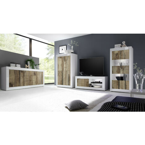 Salon complet BASIC blanc chêne péro - AVEC