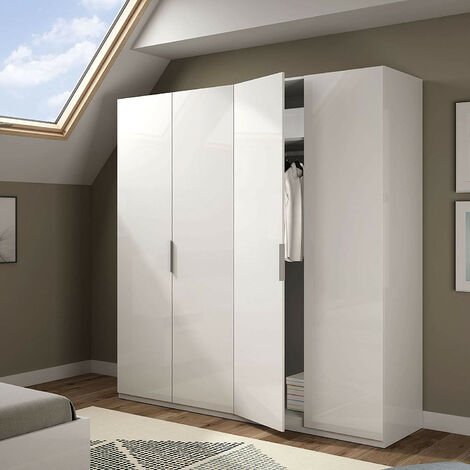 Armoire penderie 4 portes – 2 étagères et 2 tringles – Dimensions 180 x 52 x 200 cm – Panneau mélaminé résistant – Idéale pour chambre (1/10)