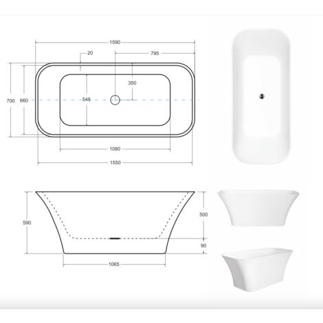 Baignoire îlot ASSOS S-LINE bicolore 160 x 70 cm
