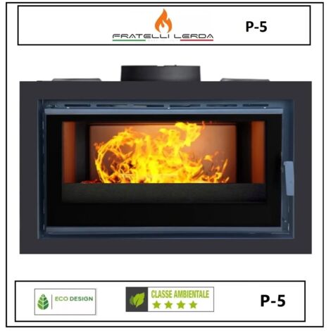 Fratelli Lerda – Insert cheminée à bois 6 kW – Largeur 73 cm – Hauteur 52 cm – Verre sérigraphié – Système de convection forcée