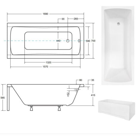 Baignoire MIRANO II avec tablier 140/150/160/170 x 70 - 170 x 70 cm