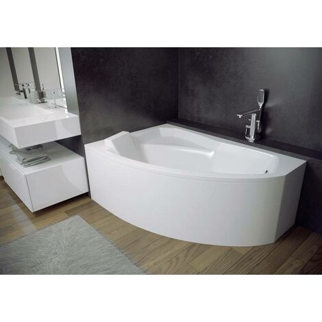 Azura Home Design – Baignoire d'angle gauche RIMA 130 cm – Acrylique blanc renforcé – Tablier inclus – Capacité 135 litres – Installation facile