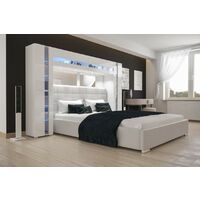 Viva – Tête de lit armoire pont de lit PANAMA – Structure en panneau de particules – Dimensions 256x184x35cm – Couleur blanc brillant